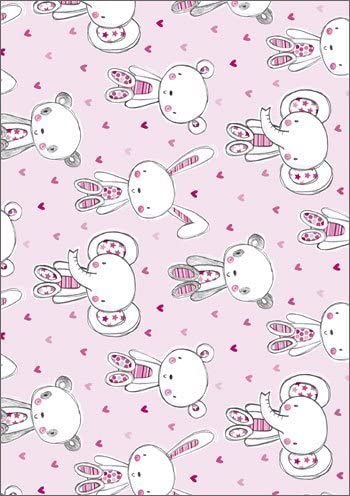 Cute Pink Characters Gift Wrap 2 Sheets 2 Tags New Born Girl Baby Gift Kids