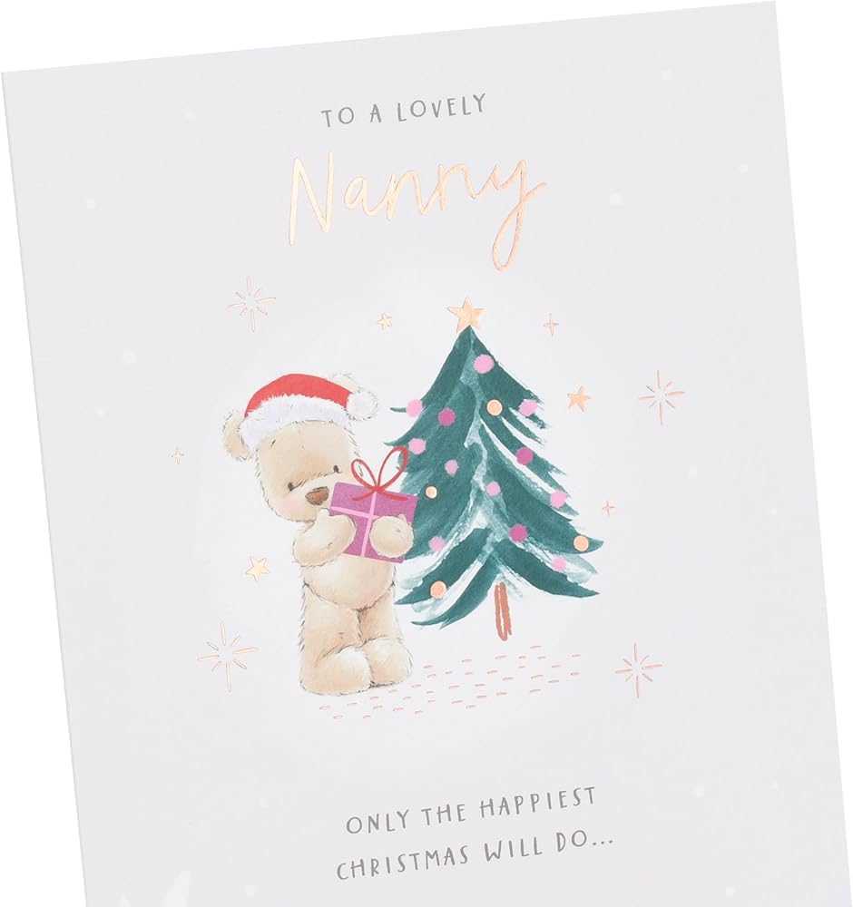 Bear With Present Nanny Christmas Card