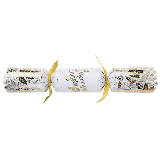 Pack of 25 14" White & Gold Premium Christmas Dinner Crackers