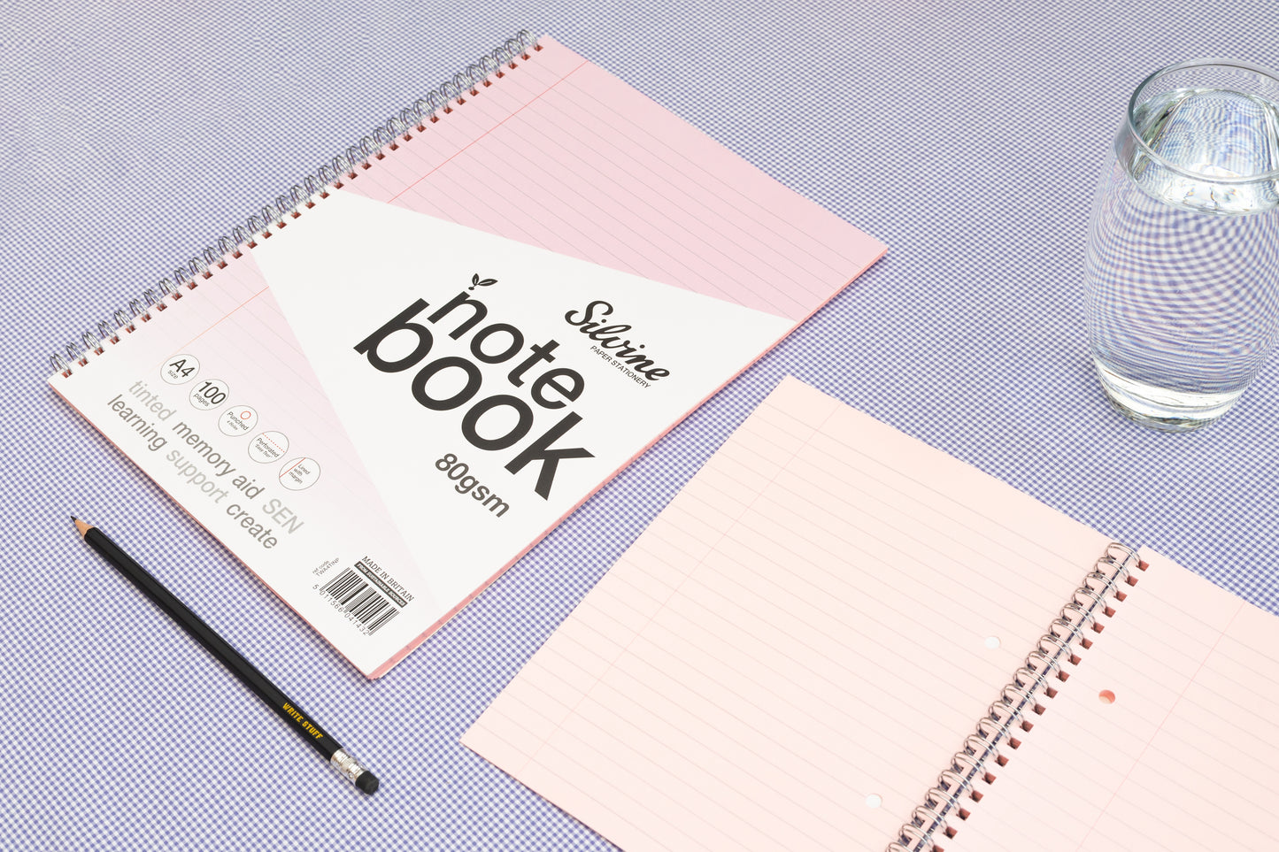 A5+ 100 Pages Twin Wire SEN Pink Paper Dyslexia Notebook - Lined with Margin