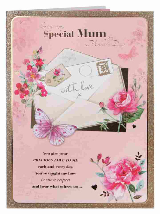 Special Mum Butterfly & Rose Design On Mother's Day Card