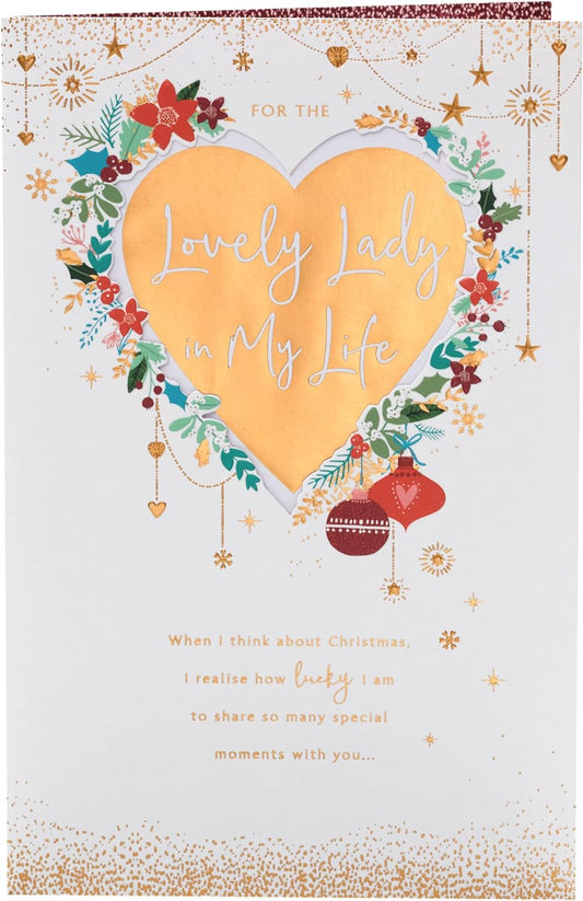 Lovely Lady Christmas Card Gold Heart Design 