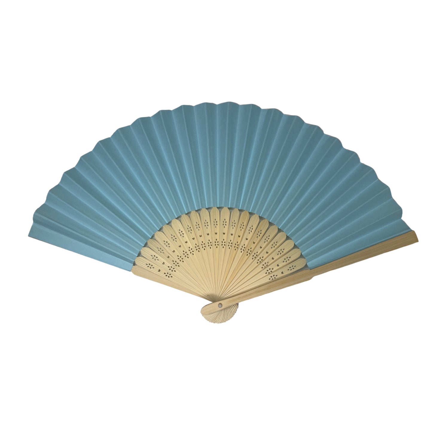 Pack of 10 Light Blue Paper Foldable Hand Held Bamboo Wooden Fans by Parev