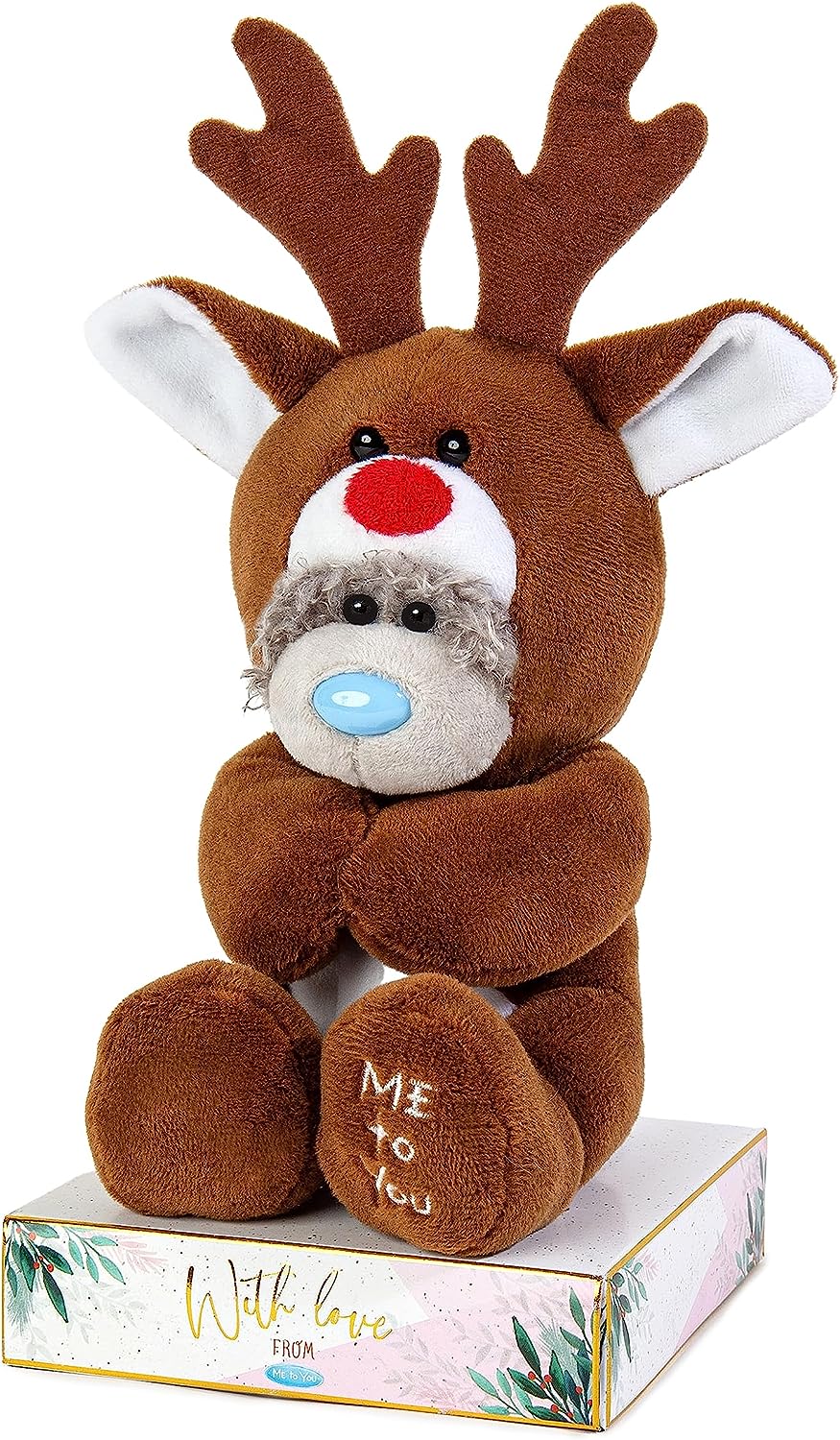 Me to You Tatty Teddy Christmas Reindeer Bear On Gift Plinth 15cm High