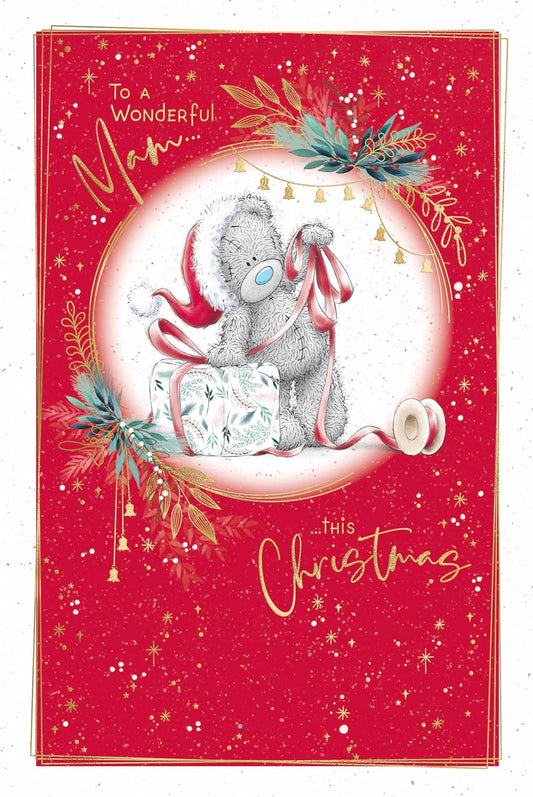 Bear Wrapping Present Mam Christmas Card