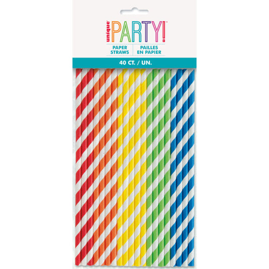 Pack of 40 Assorted Solid Color High Count Paper Straws