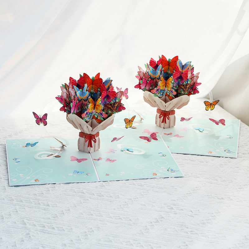 Blue Sealed Butterfly Bouquet 3D Pop Up Greeting Card