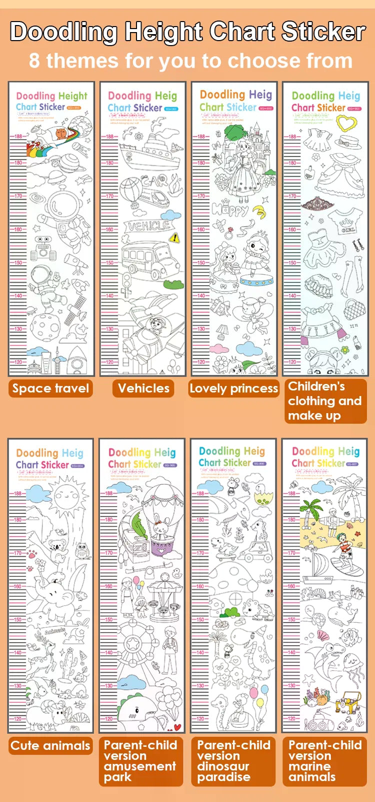 Doodling Height Chart Sticker with Removable Glue