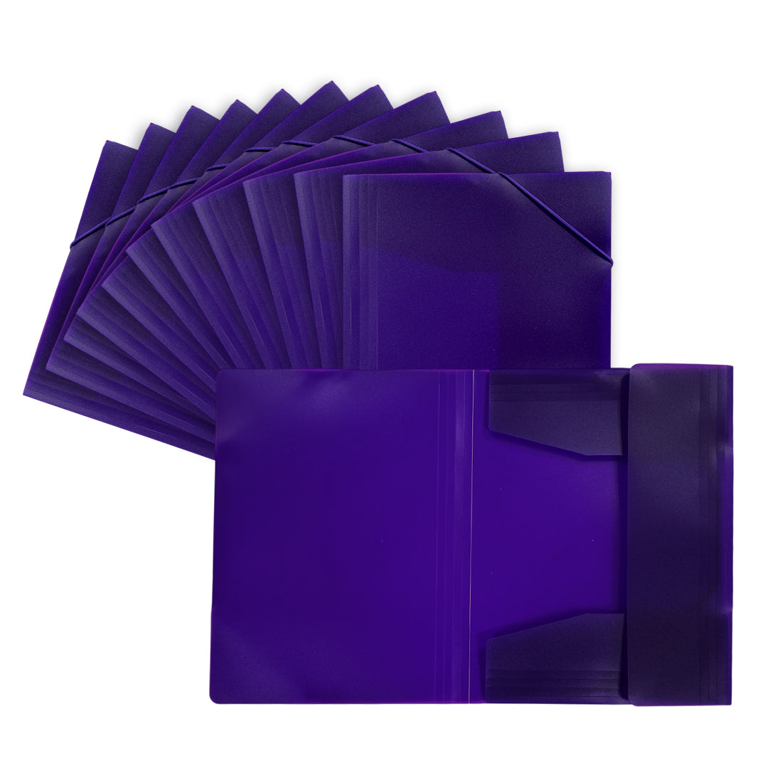 Pack of 120 A4 Clearview Purple 3 Flap Folders with Elasticated Closure