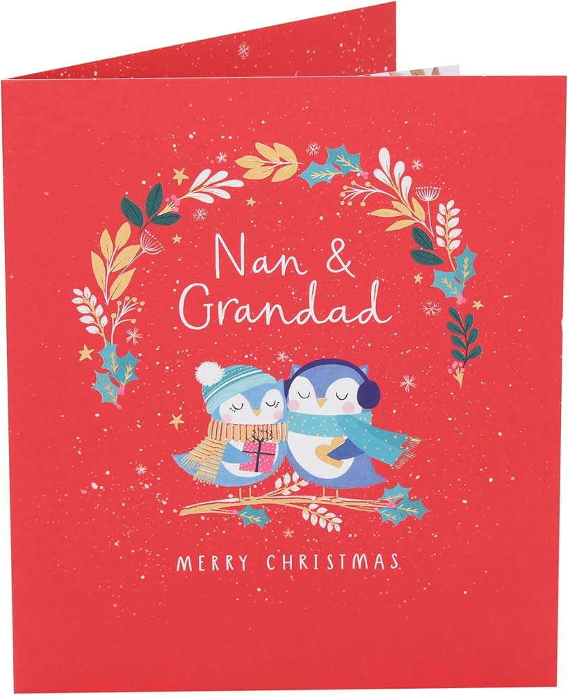 Owls in Wreath Nan & Grandad Christmas Card