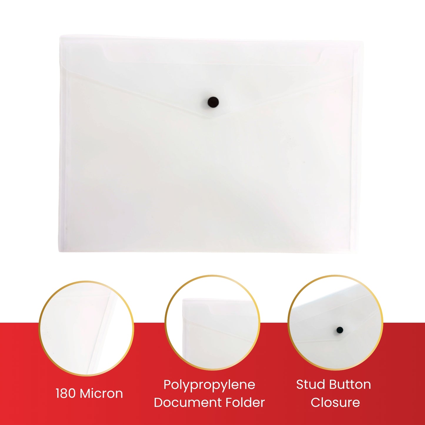 Pack of 20 Janrax A5 Clear Document Wallets - Button Stud Folder
