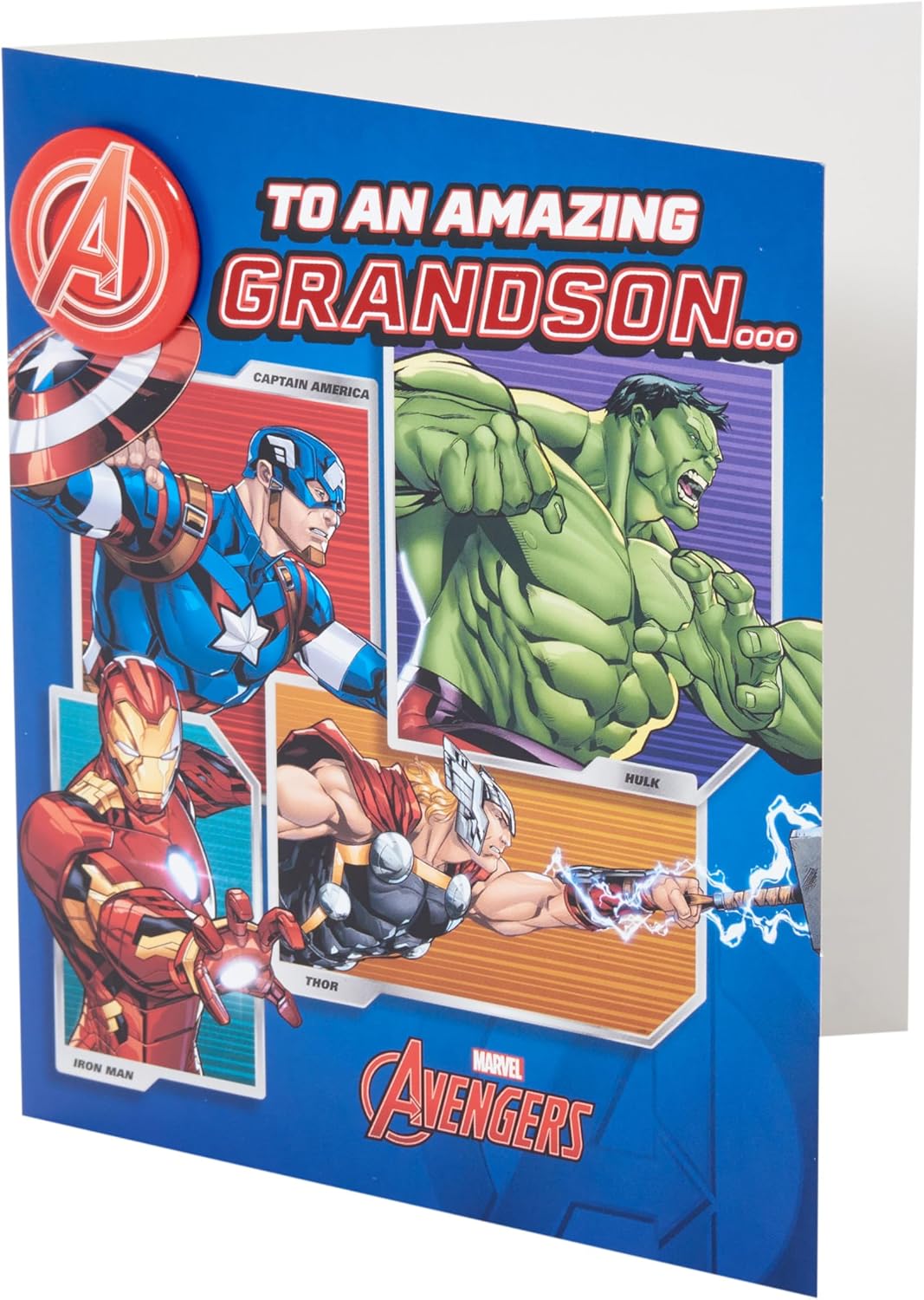 Marvel The Avengers Hero Design Grandson Birthday Card with Badge