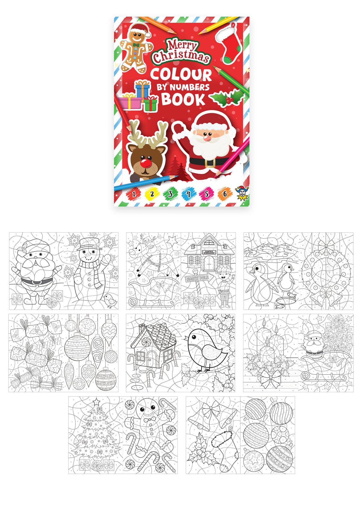 Pack of 6 Mini Christmas Colour-By-Numbers Colouring Books