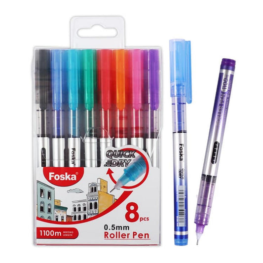 Pack of 8 0.5mm Plastic Colorful Roller Pens
