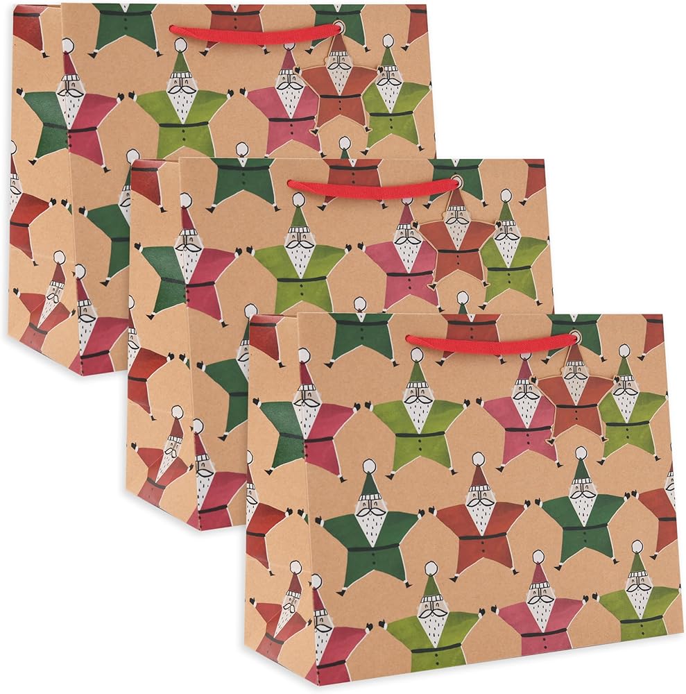 Santa Kraft Design Multipack of 3 Large Gift Bags for Him/Her/Friend Christmas