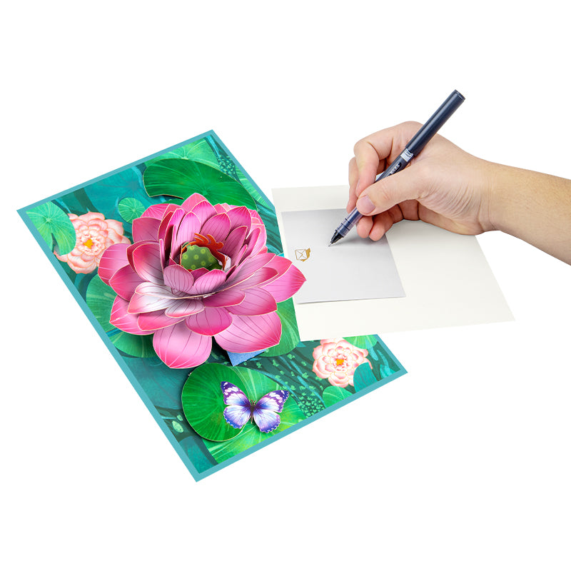Floating Grace Pink Lotus 3D Pop Up Greeting Card - Birthday Mother Anniversary Valentine's Day