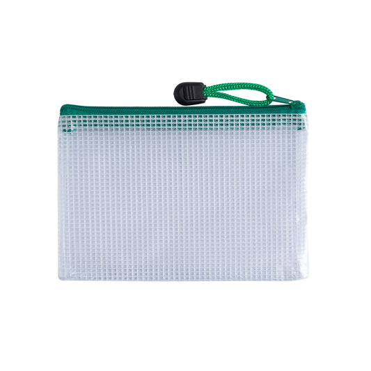 Pack of 12 A6 Green PVC Mesh Zip Bags