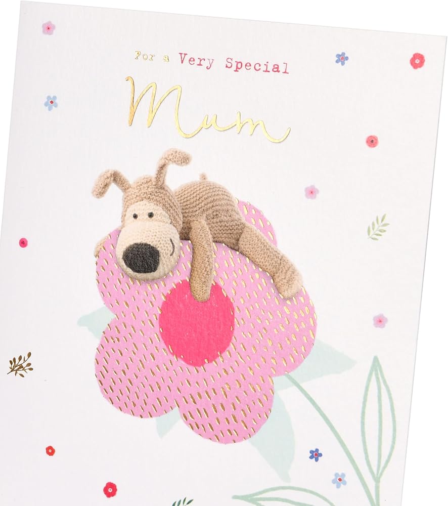 Boofle Laying on a Big Flower Mum Birthday Card