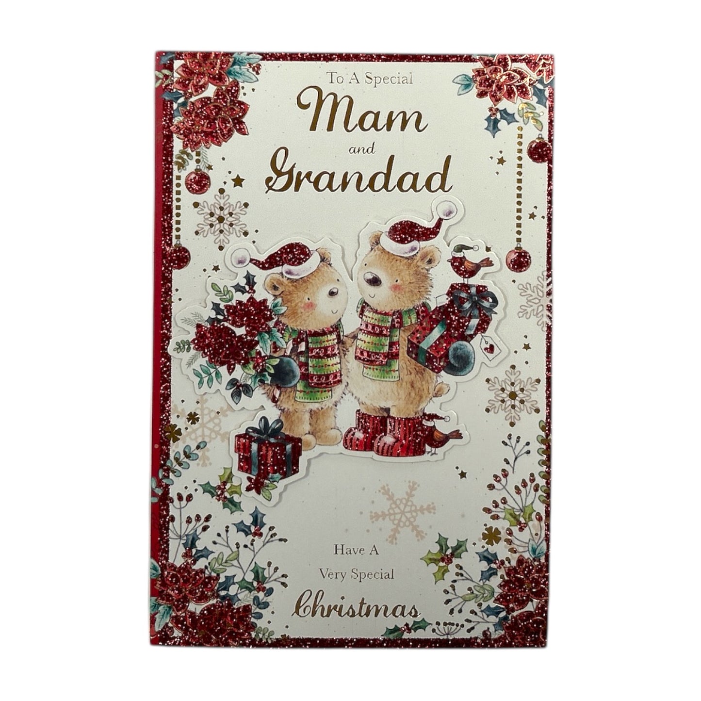 To a Special Mam and Grandad Festive Bears with Gifts Christmas Card