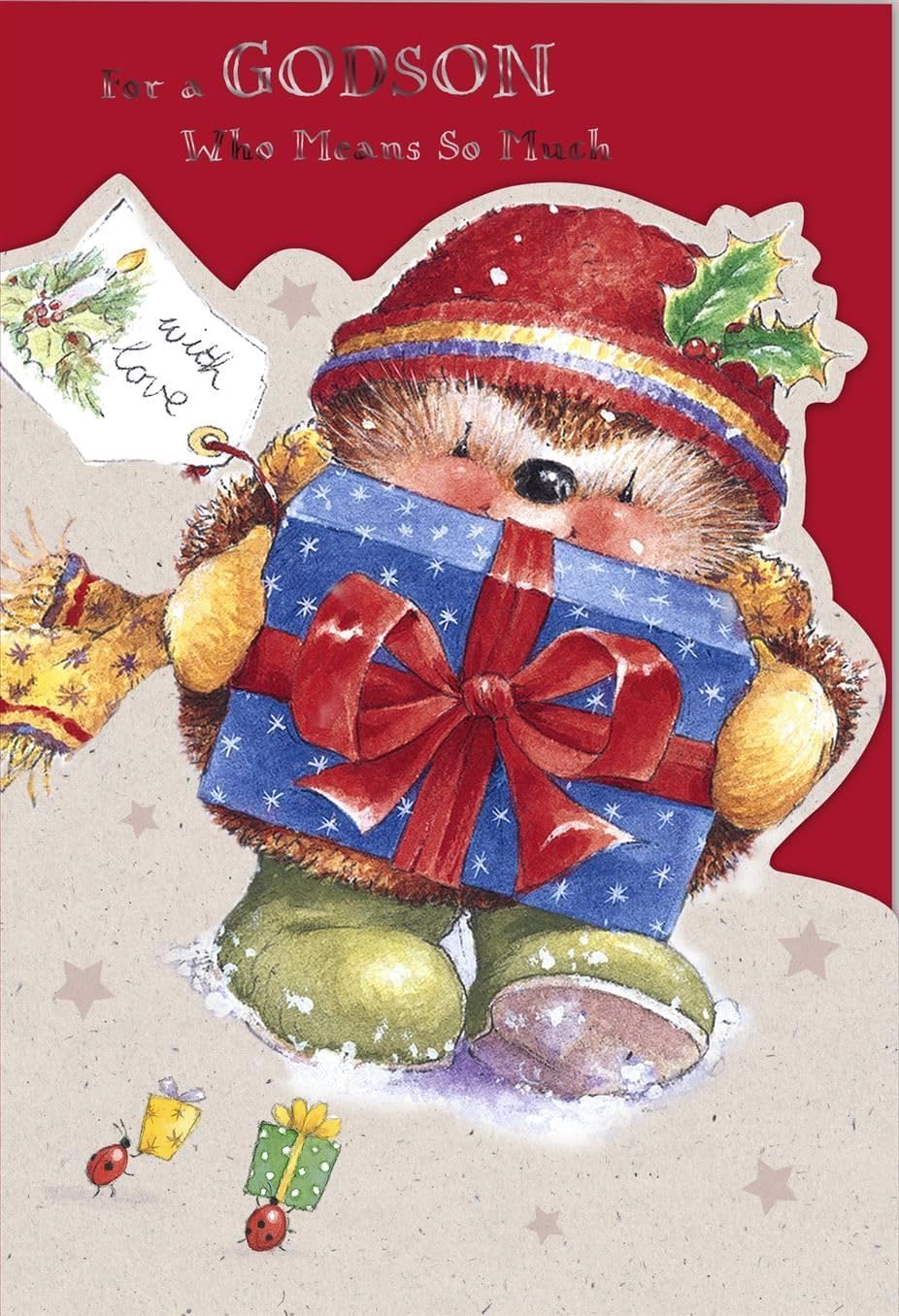 Festive Teddy Bear Design Godson Christmas Card