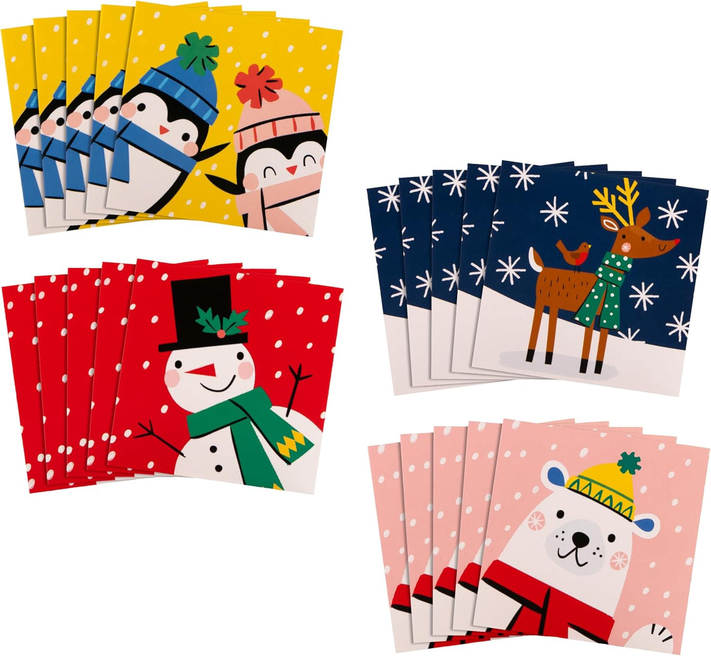 Festive Characters Pack of 20, 4 Designs Multipack Kids Charity Christmas Cards
