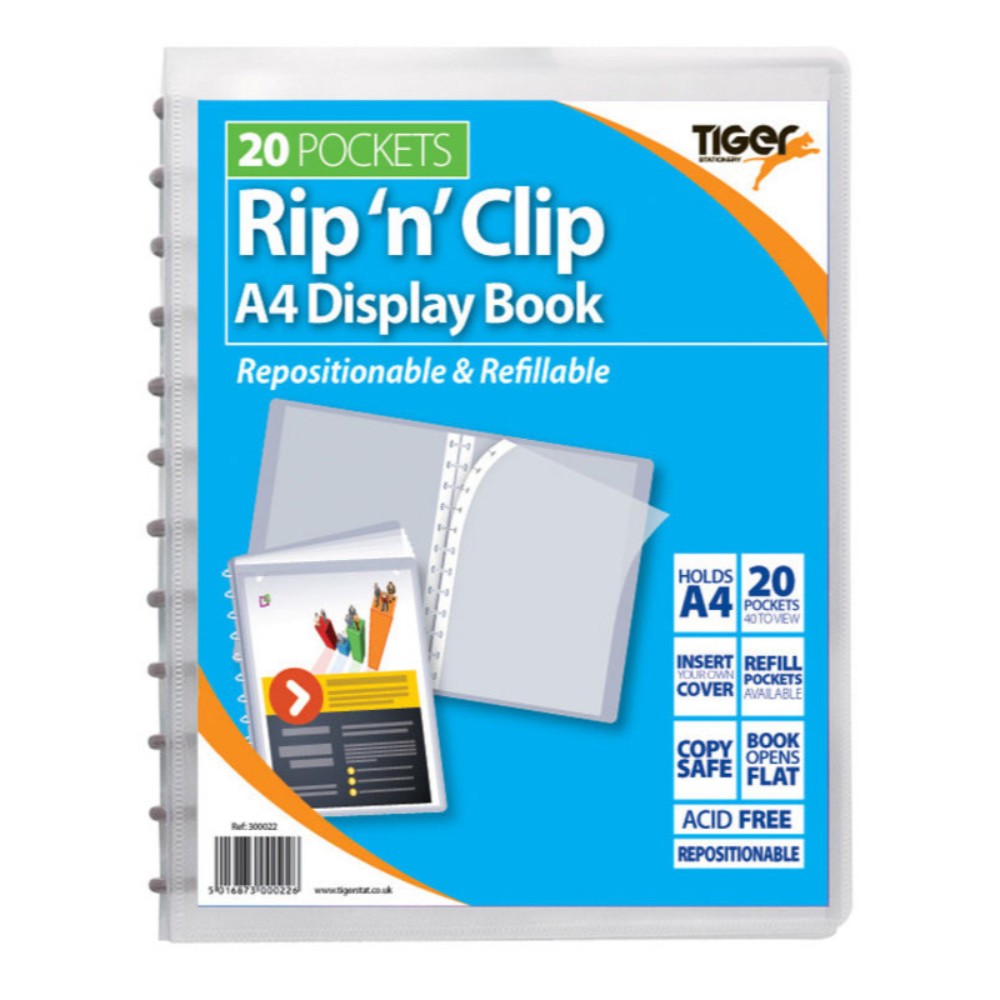 Tiger A4 Rip n Clip 20 Pockets Display Book