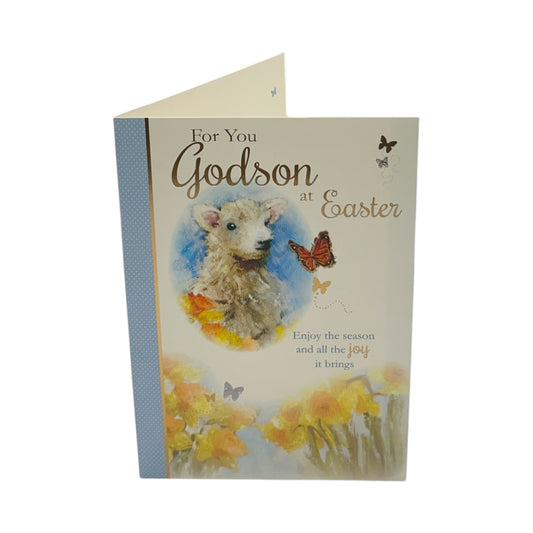 For You Godson Cute Lamb Floral Design Easter Card