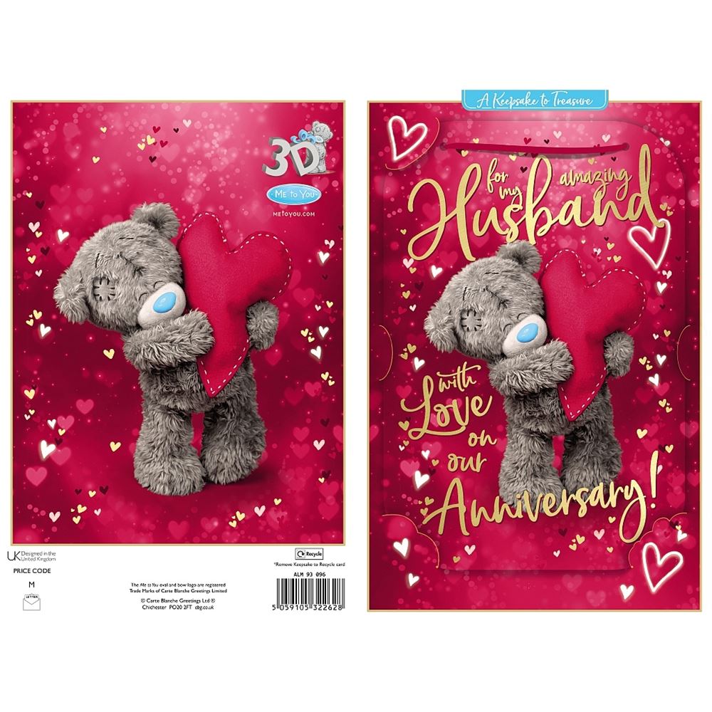 Bear And Heart Amazing Husband Anniversary 3D Keepsake Card