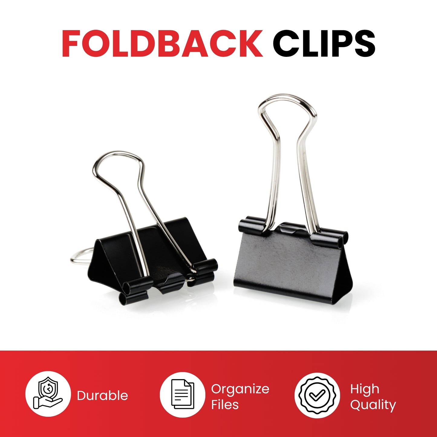 Pack of 48 Black 25mm Foldback Binder Clips
