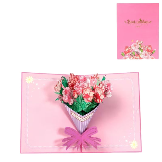 Elegant Carnations Bouquet 3D Pop Up Greeting Card - Wedding Birthday Mother's Day Anniversary