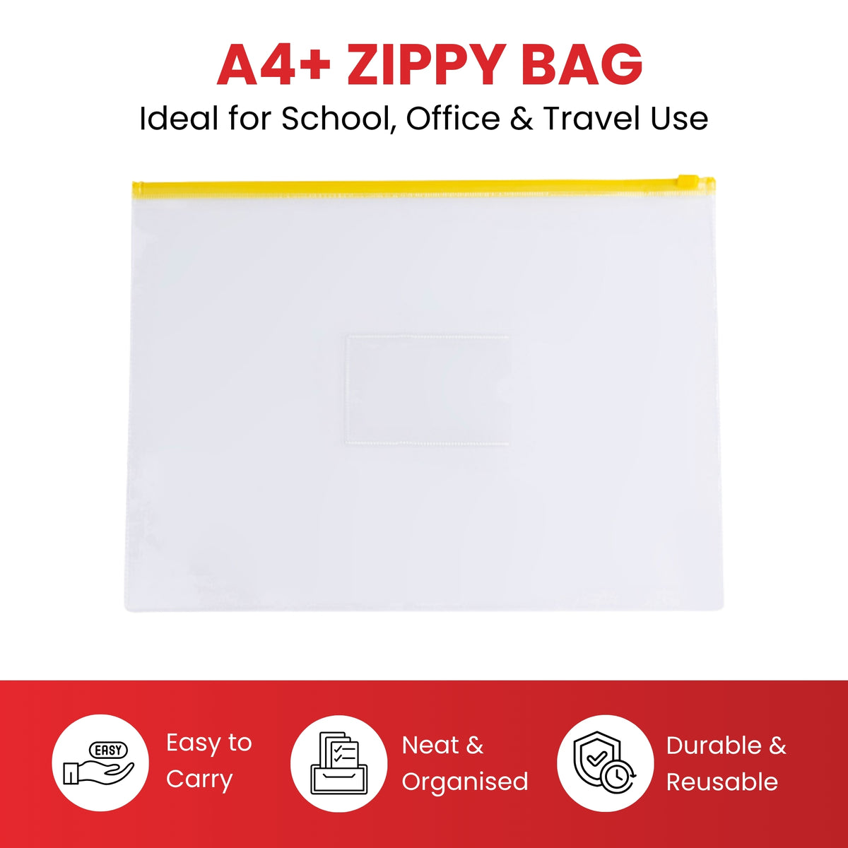 Pack of 12 A4+ Foolscap Clear Zippy Bags with Green Zip