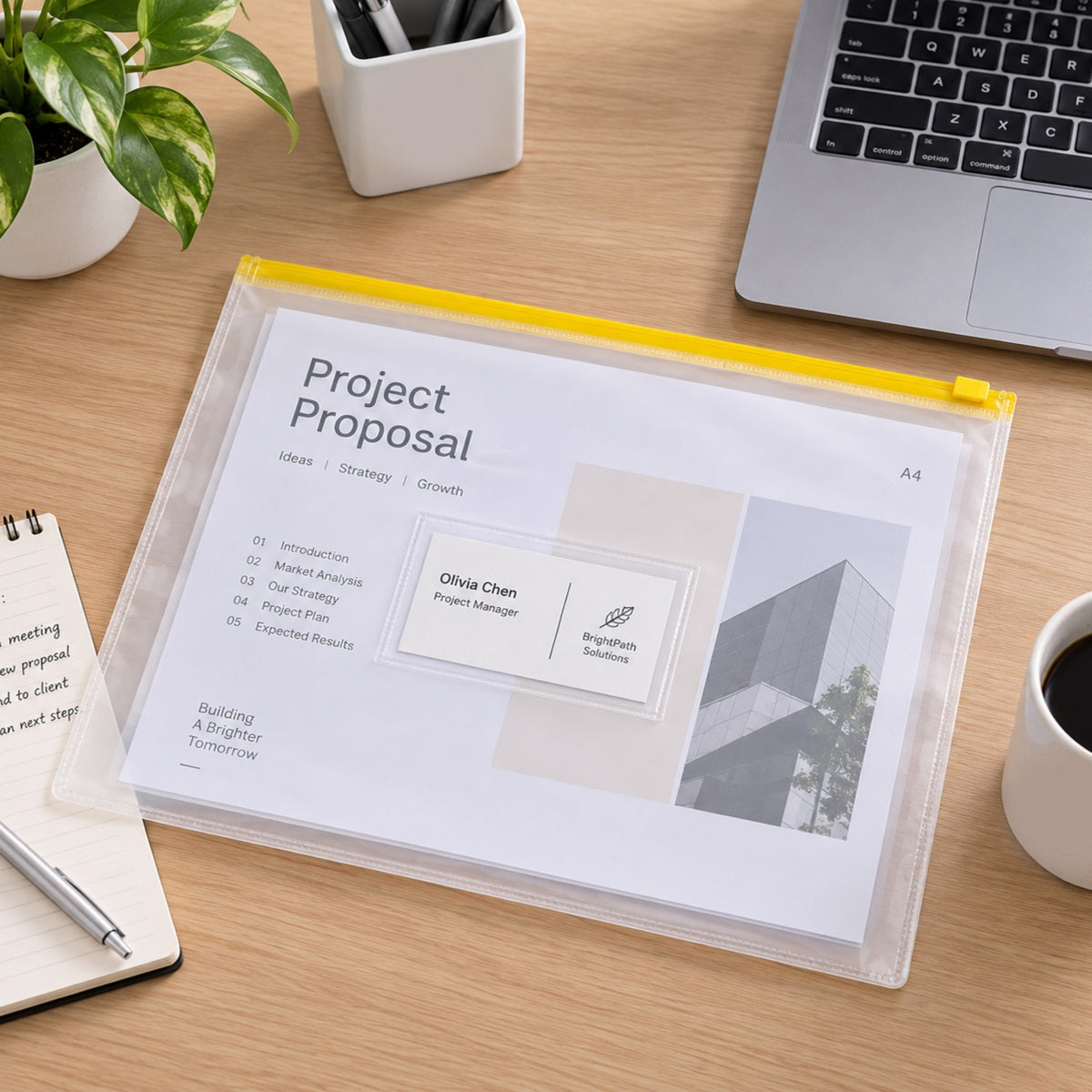 Pack of 12 A4+ Foolscap Clear Zippy Bags with Orange Zip