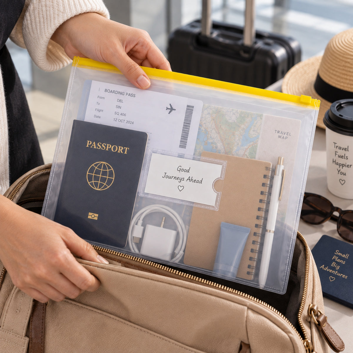 Pack of 12 A4+ Foolscap Clear Zippy Bags with Orange Zip