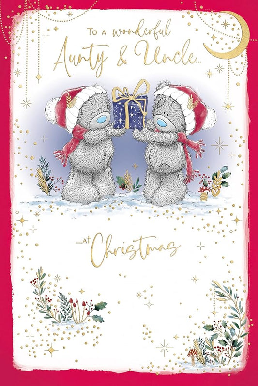 Bears Holding Gift Aunty And Uncle Christmas Card