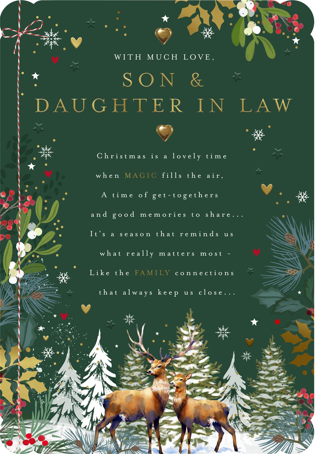Traditional Illustrated Winter Forest Scene Design Son & Daughter In Law Christmas Card
