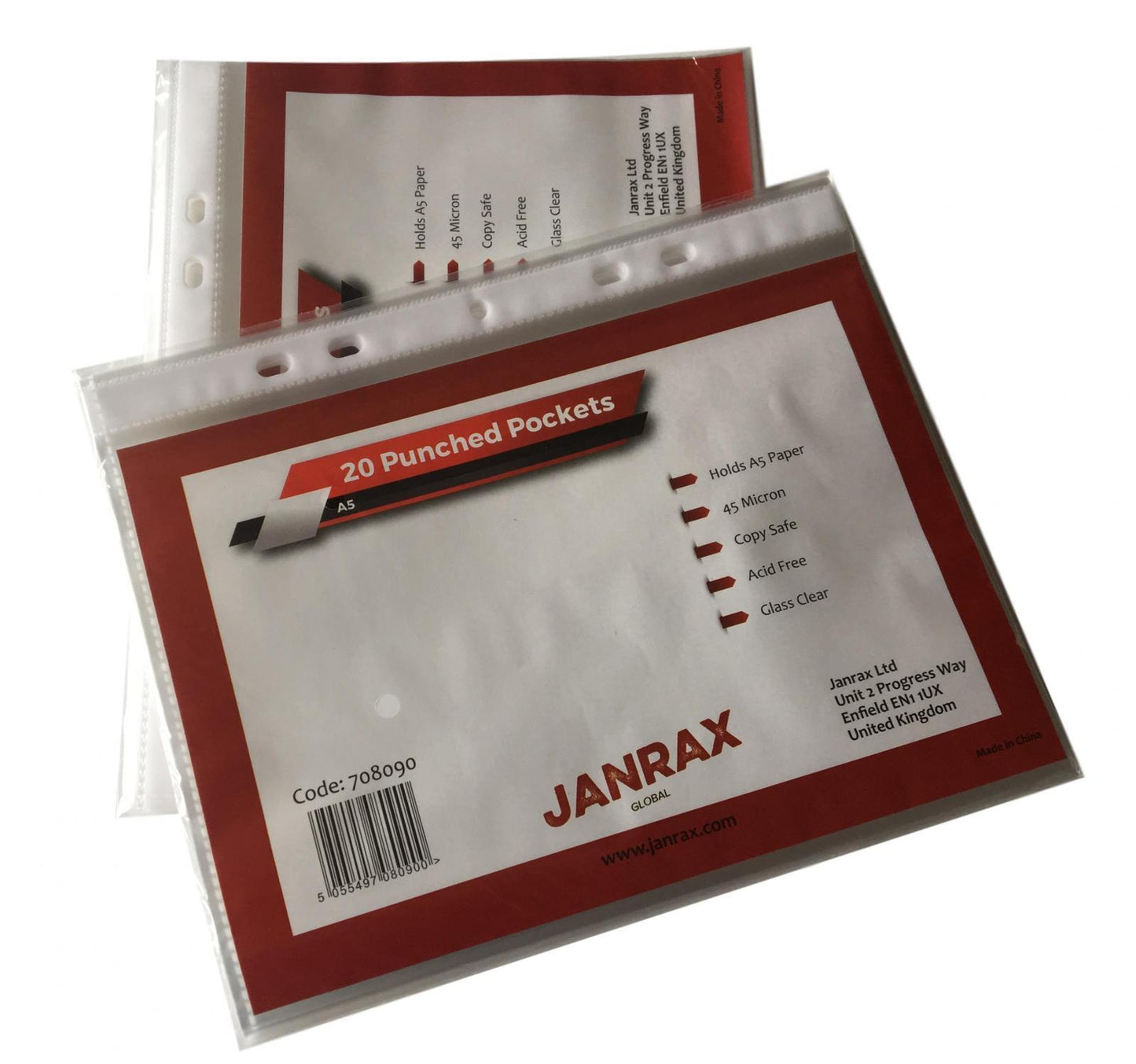 Pack of 20 A5 Glass Clear Punched Pockets by Janrax
