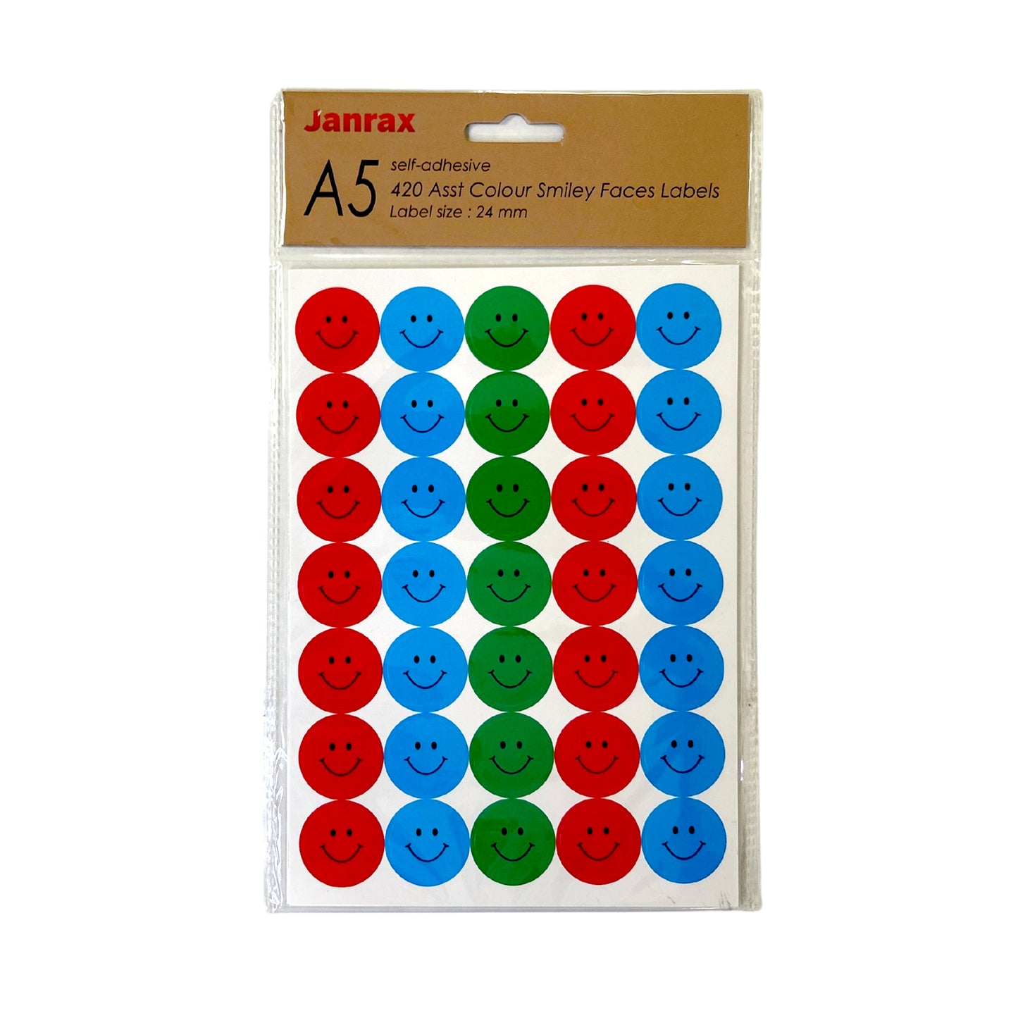 Pack of 420 Assorted Smile Faces 24mm Self-Adhesive Labels