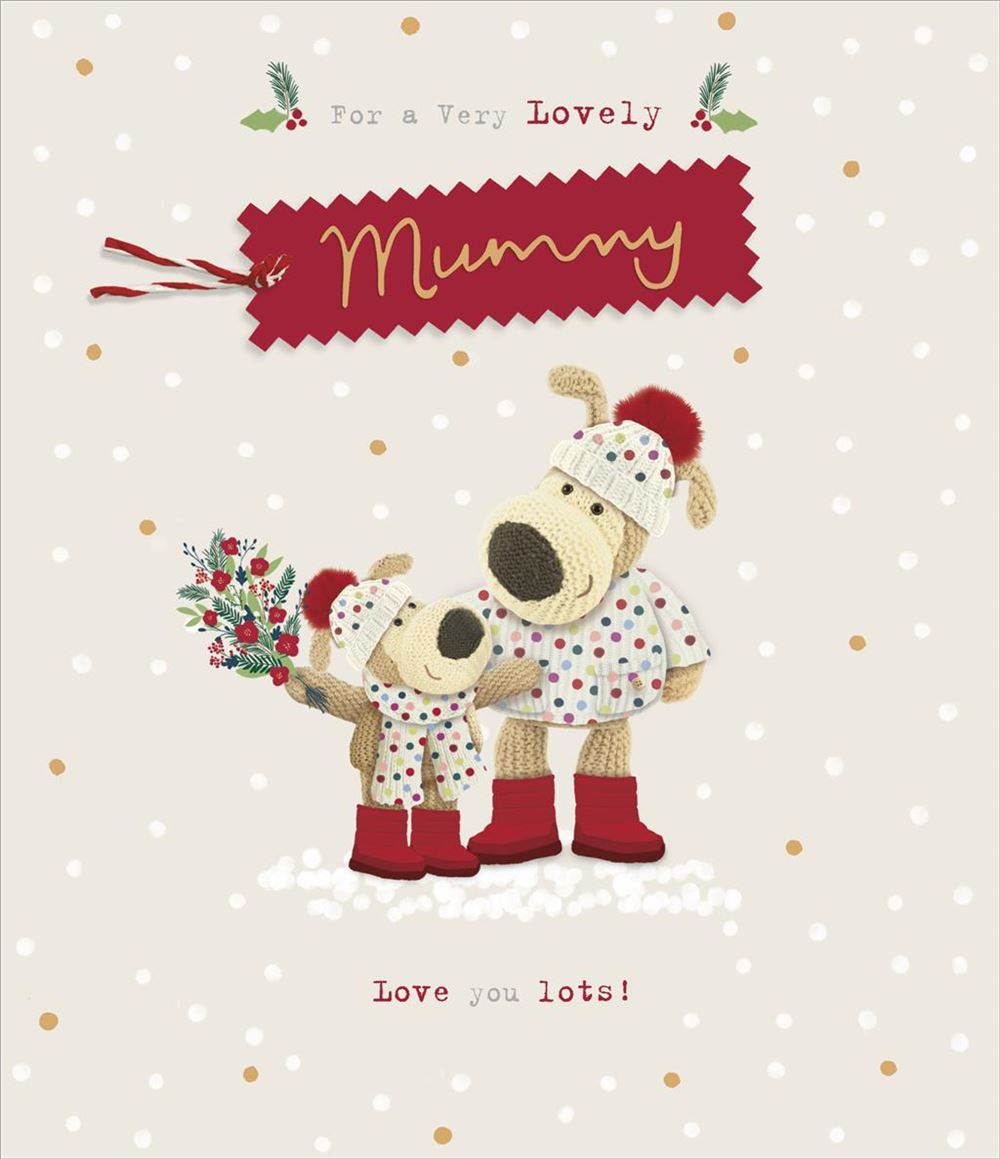 Big Boofle and Little Boofle with Bouquet Mummy Christmas Card