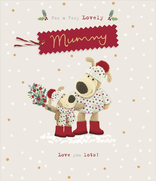 Big Boofle and Little Boofle with Bouquet Mummy Christmas Card