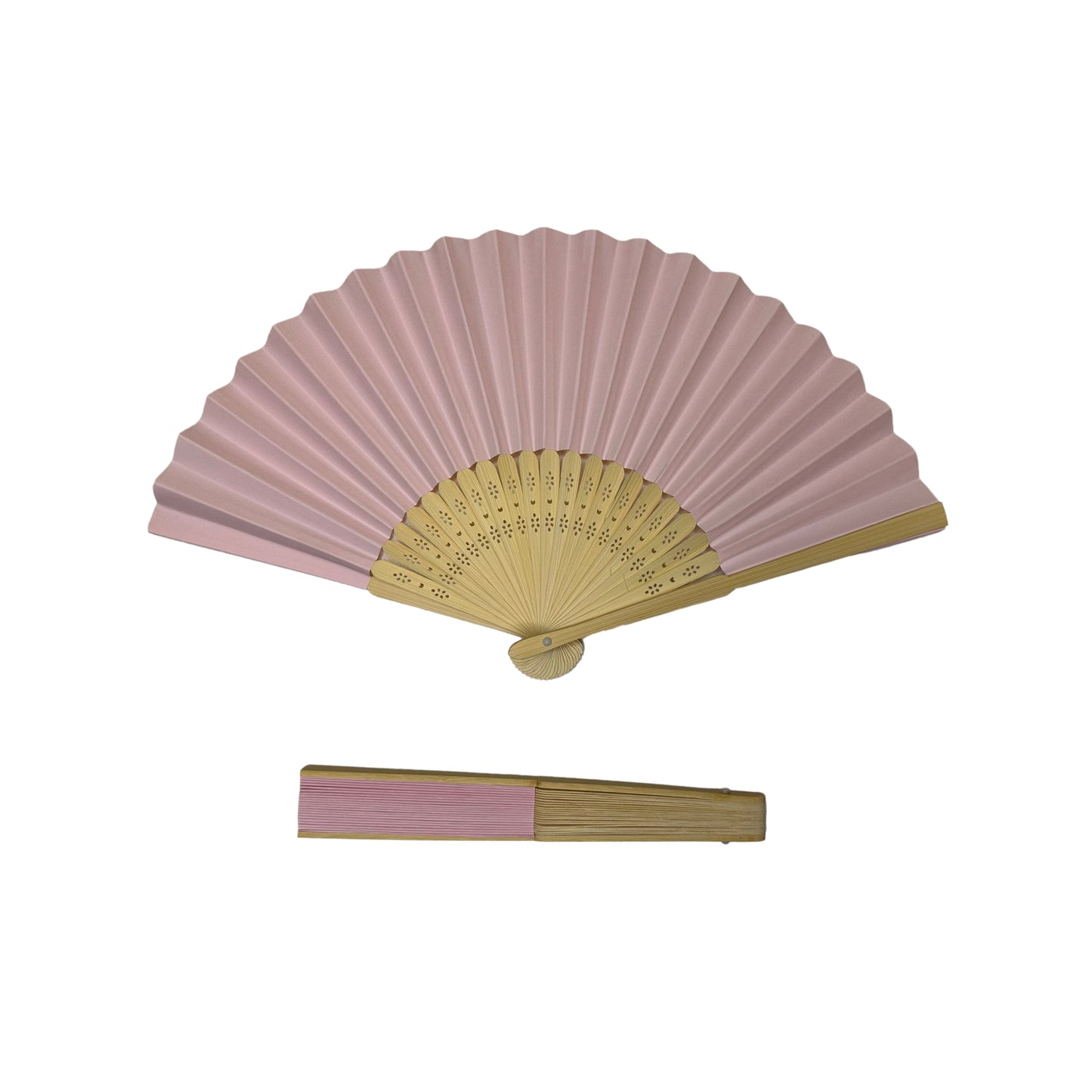 Pack of 500 Light Pink Paper Foldable Hand Held Bamboo Wooden Fans by Parev