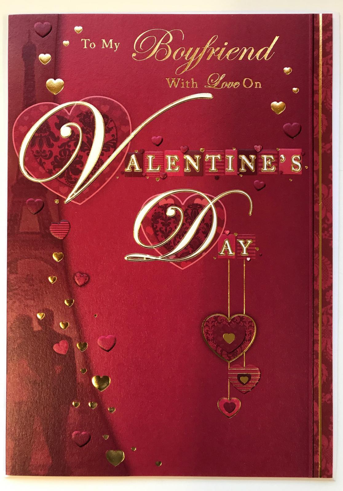 Boyfriend Sentimental Verse Morden Gold & Red Love Heart Valentine's Day New Card
