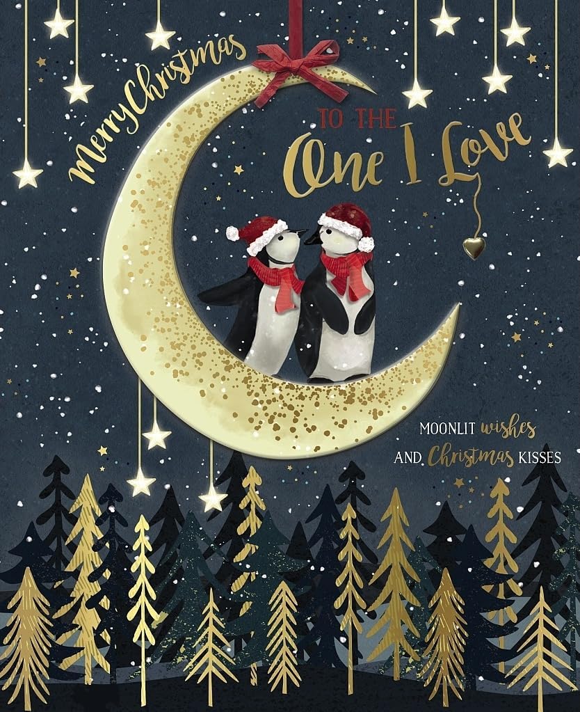 Penguins Standing On The Moon One I Love Luxury Boxed Handmade Christmas Card