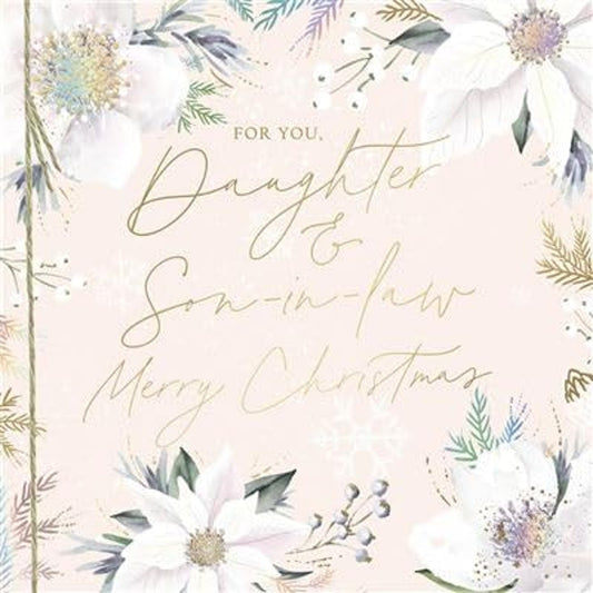 Special Daughter and Son-in-Law Christmas Card White Poinsettia Flowers with Foil Details 