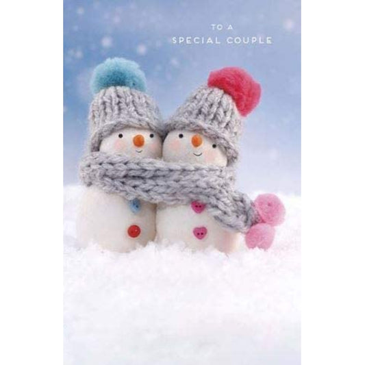 Snowmen Wearing Knitted Hats Special Couple Christmas Card