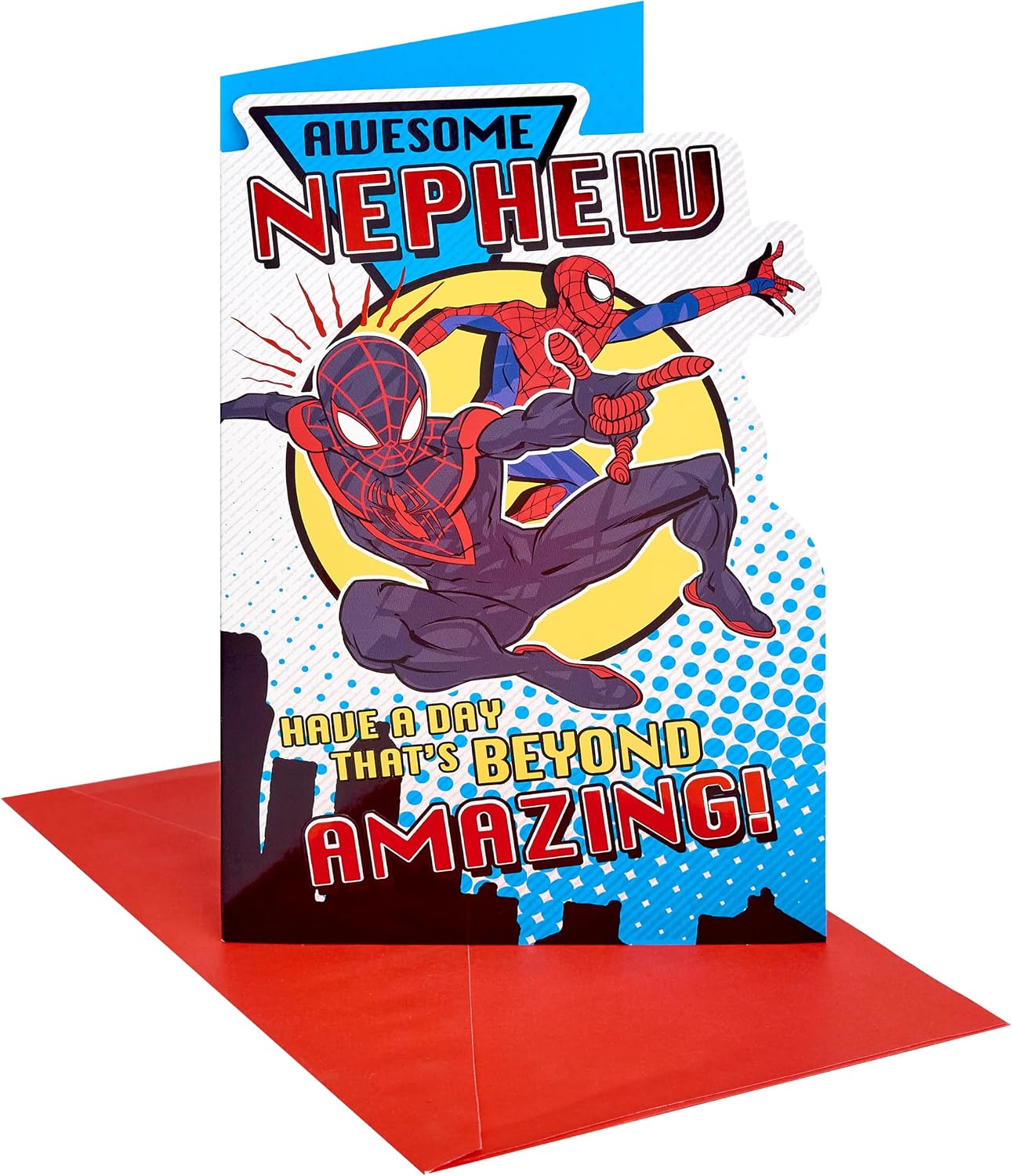 Marvel Miles & Spider Man in City Design Nephew Birthday Card