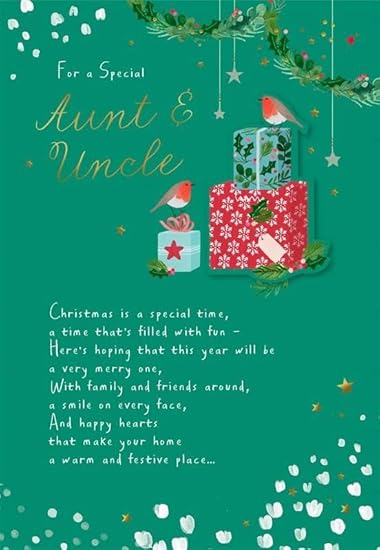 Festive Design with Birds and Presents Aunt & Uncle Christmas Card