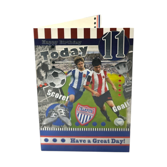 Age 11 Male Juvenile Playing Soccer Birthday Card