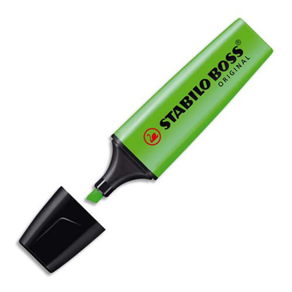 Pack of 3 Green Stabilo Boss Highlighters Fluorescent Colours Water-Based Ink