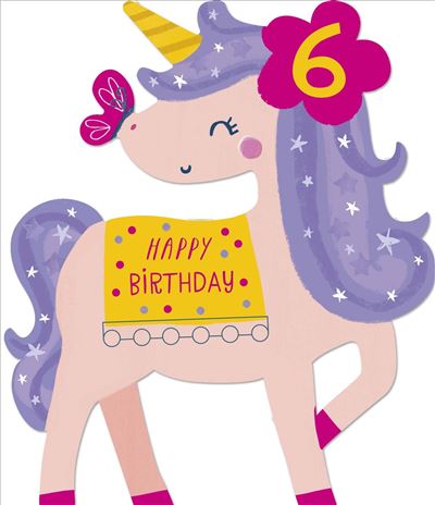 Girls Unicorn 6th Birthday Card Foil and Pom Pom Finish 