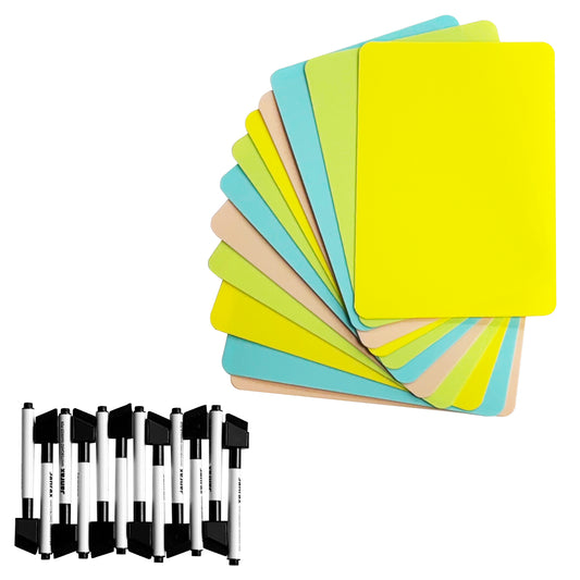 Pack of 12 A5 Assorted Coloured Whiteboards with 12 White Board Marker Pens